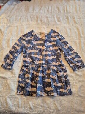 Mini Boden girls size  6-7 years leaping bunny blouse light blue & white VGUC